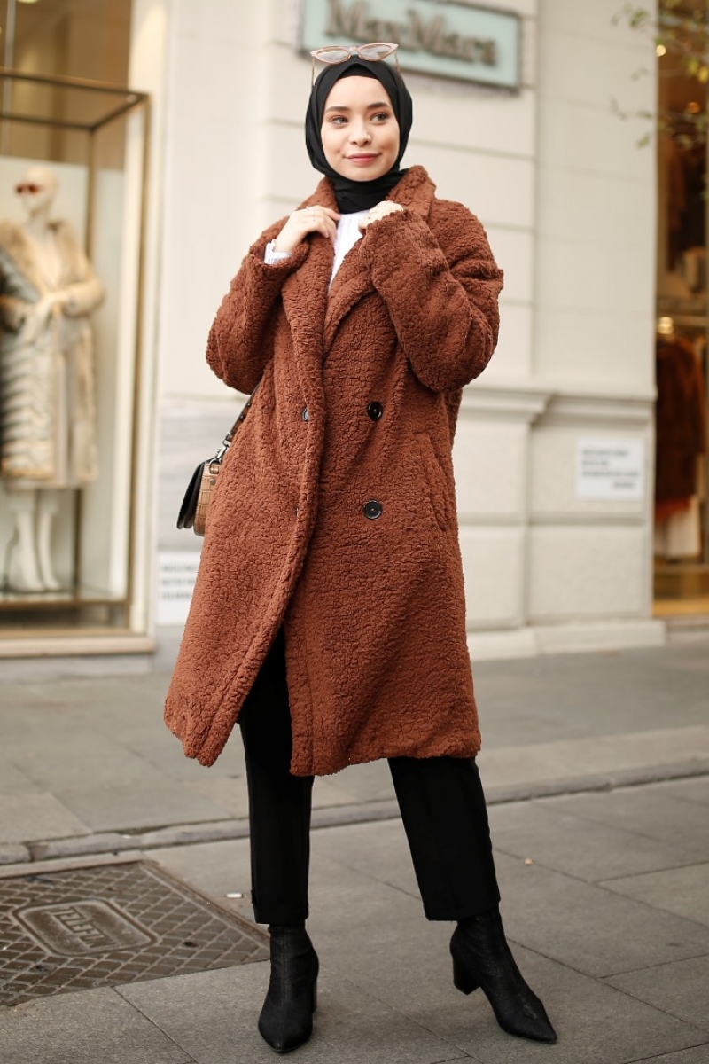 Curly Kahverengi Pelüş Kaban