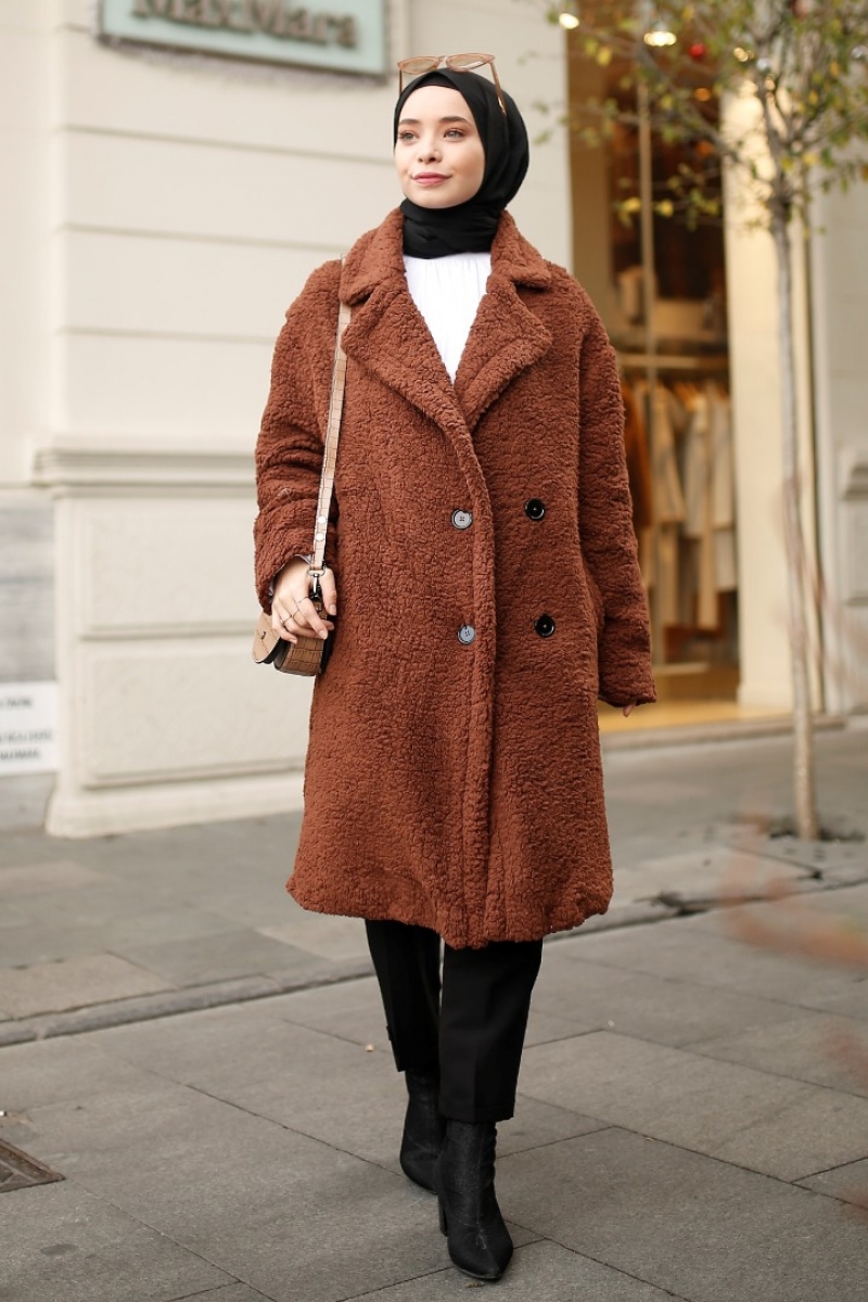 Curly Kahverengi Pelüş Kaban