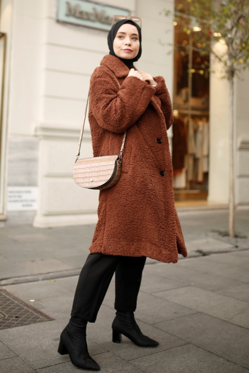 Curly Kahverengi Pelüş Kaban