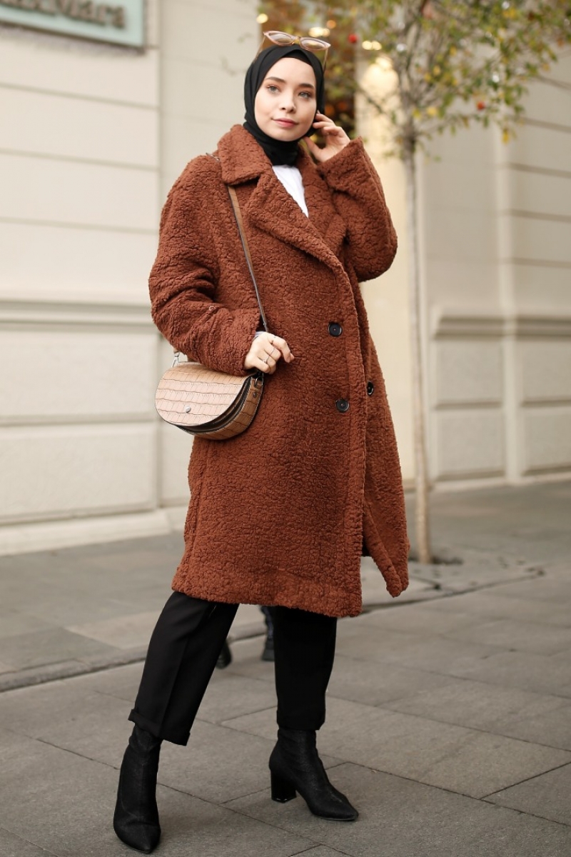 Curly Kahverengi Pelüş Kaban