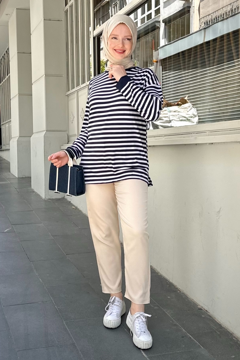 Dalton Lacivert Çizgili Tunik