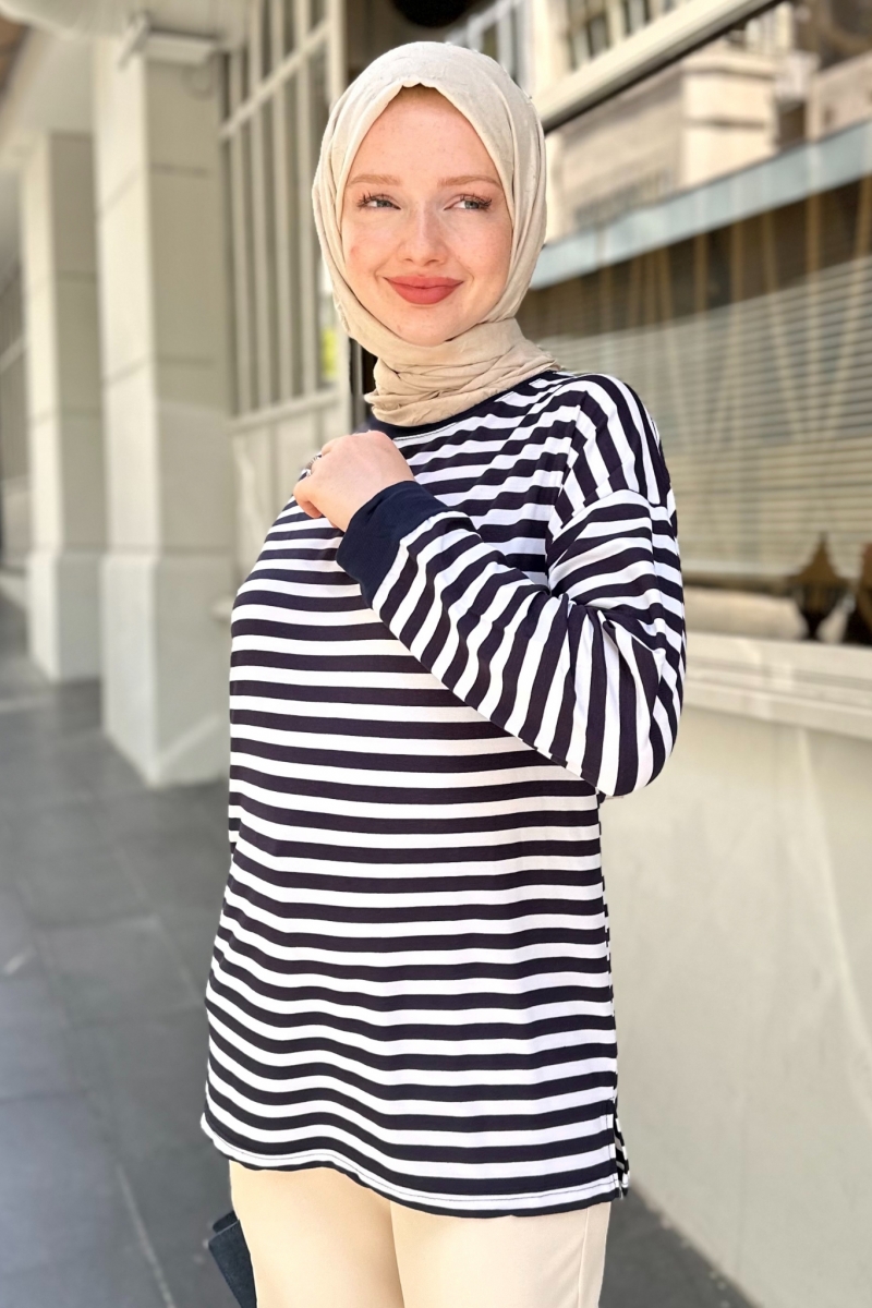 Dalton Lacivert Çizgili Tunik