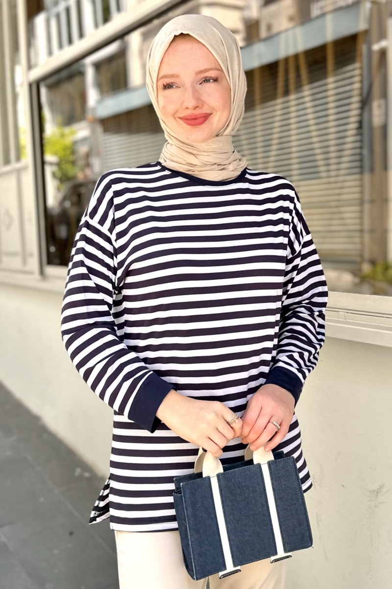 Dalton Lacivert Çizgili Tunik