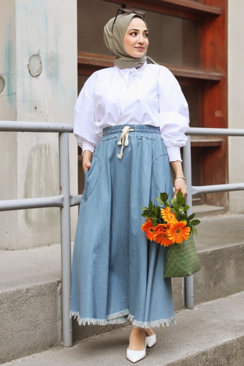 Davis Açık Mavi Kot Etek