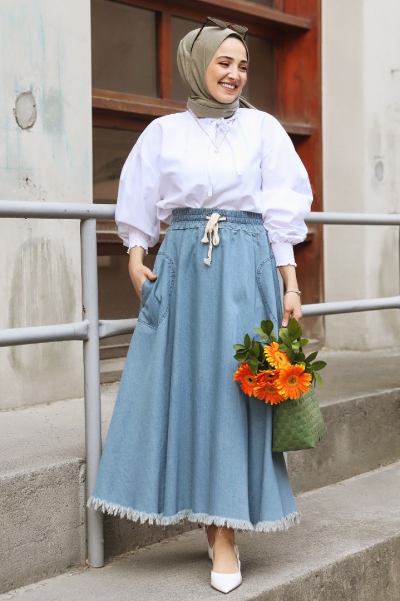 Davis Açık Mavi Kot Etek