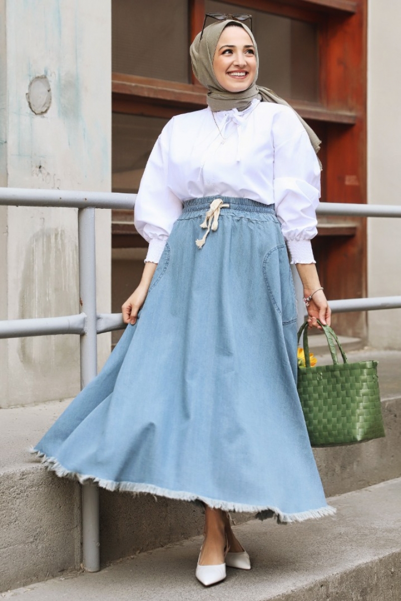 Davis Açık Mavi Kot Etek