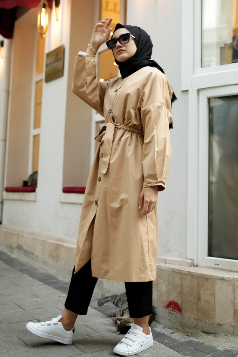 Elegand Krem Trençkot