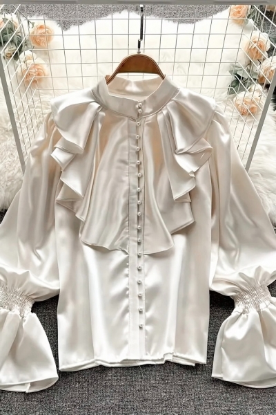 Elizabeth Ekru Saten Gömlek