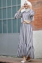Emesta Gri Çizgili Elbise