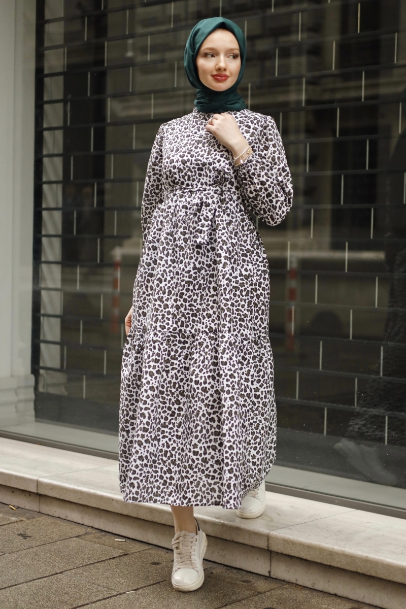Emla Leopar Desen Haki Elbise