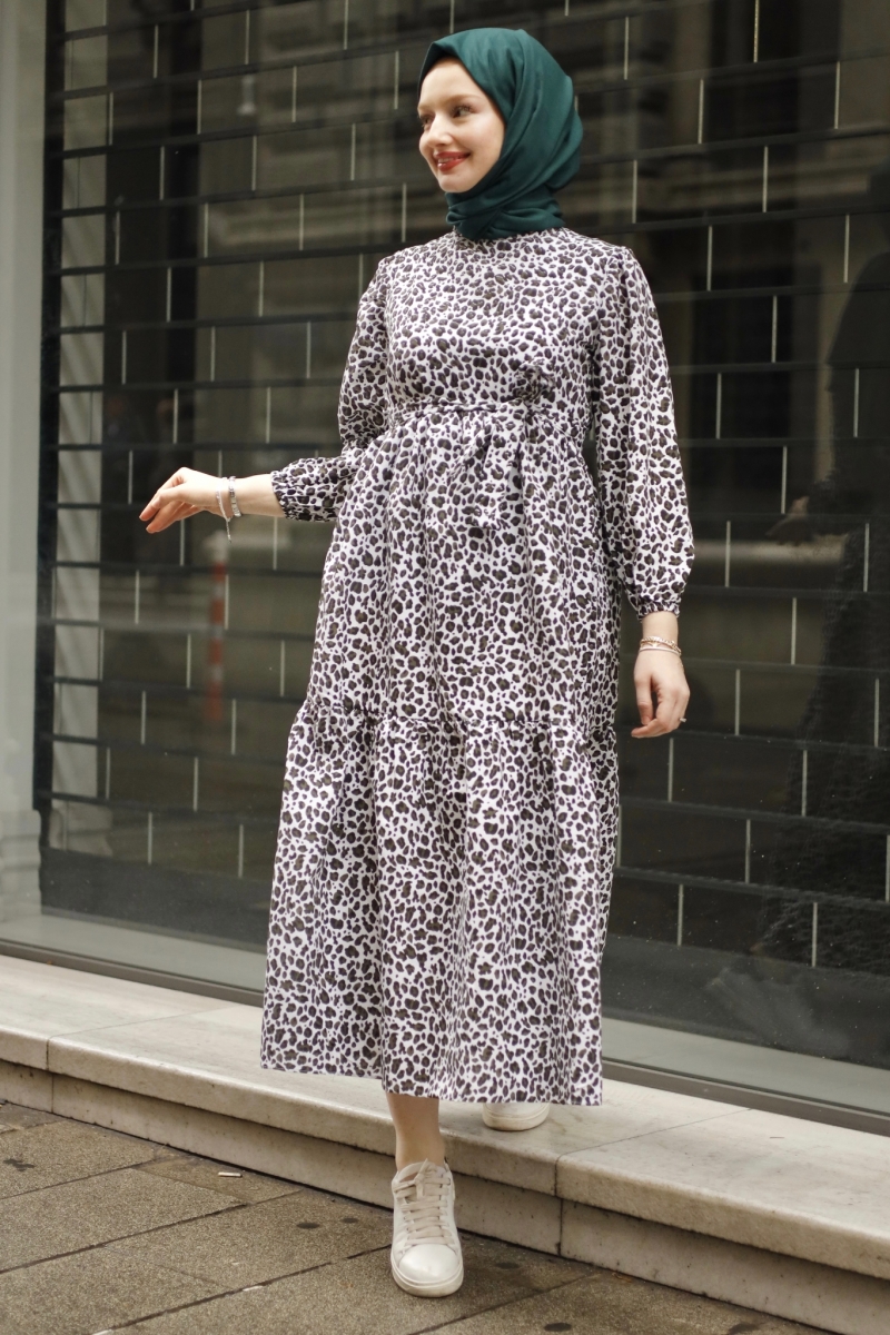 Emla Leopar Desen Haki Elbise