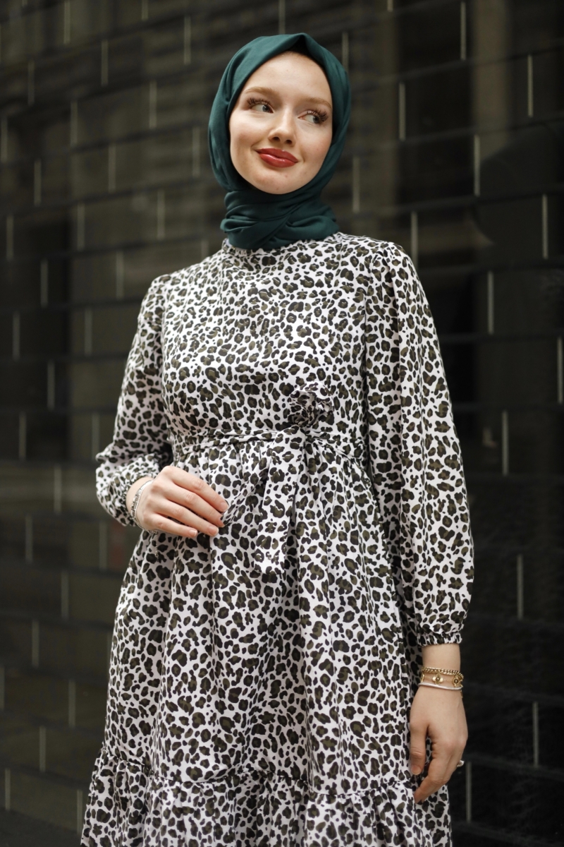 Emla Leopar Desen Haki Elbise