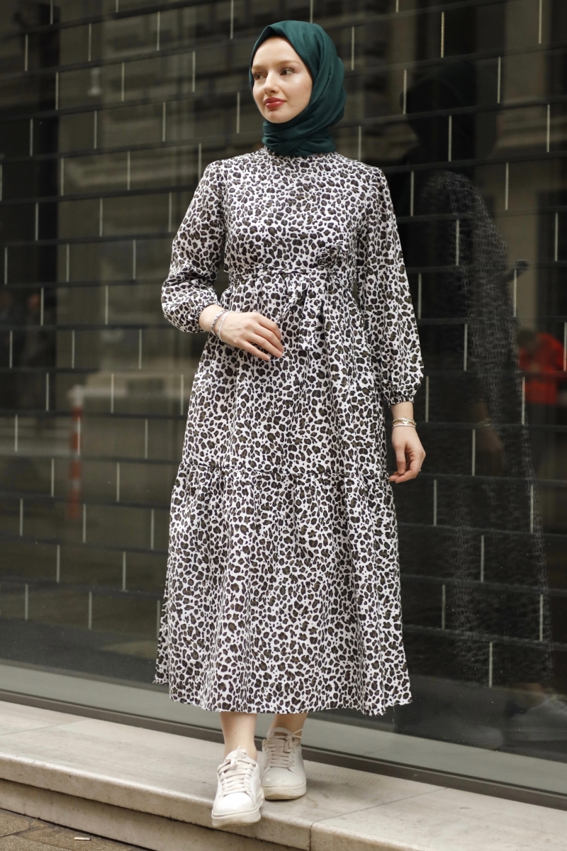 Emla Leopar Desen Haki Elbise