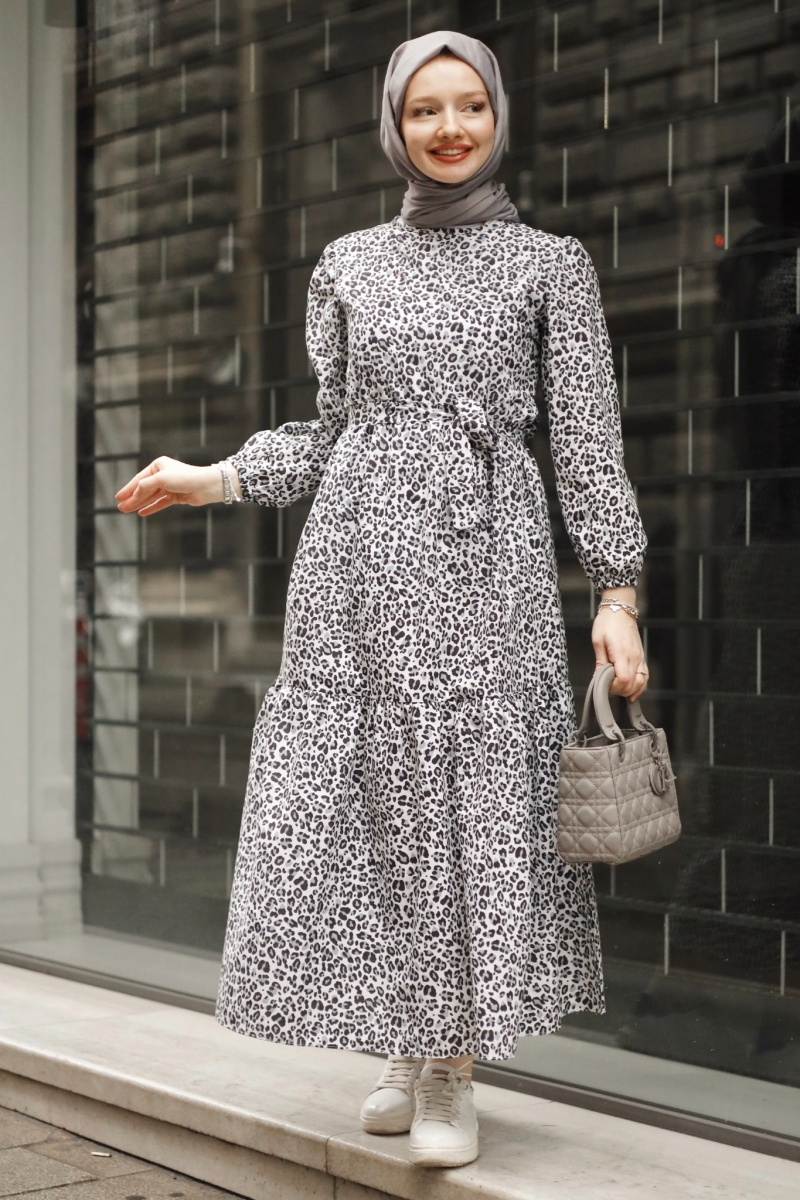 Emla Leopar Desen Siyah Elbise