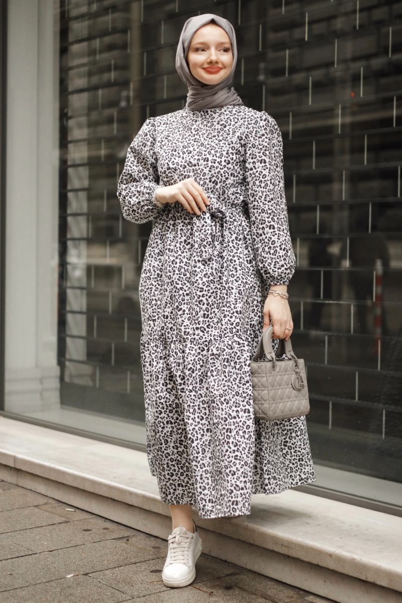 Emla Leopar Desen Siyah Elbise