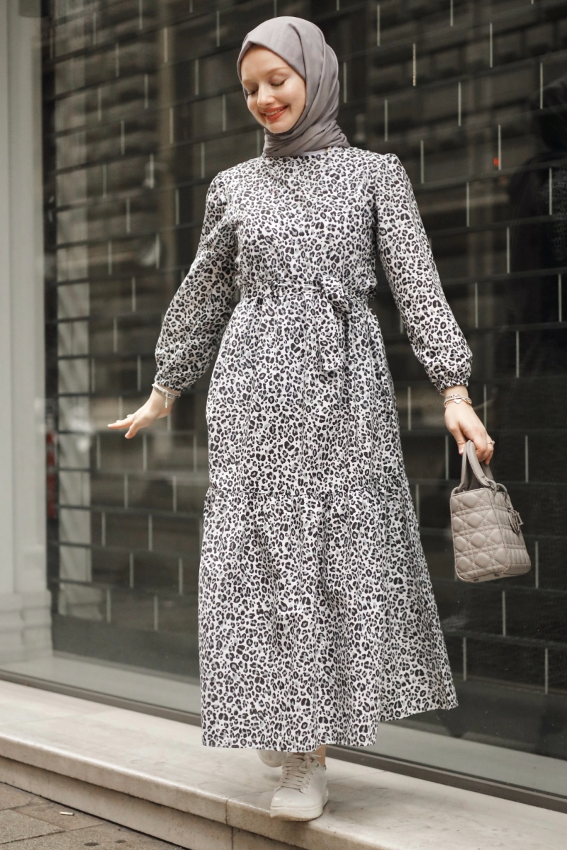 Emla Leopar Desen Siyah Elbise