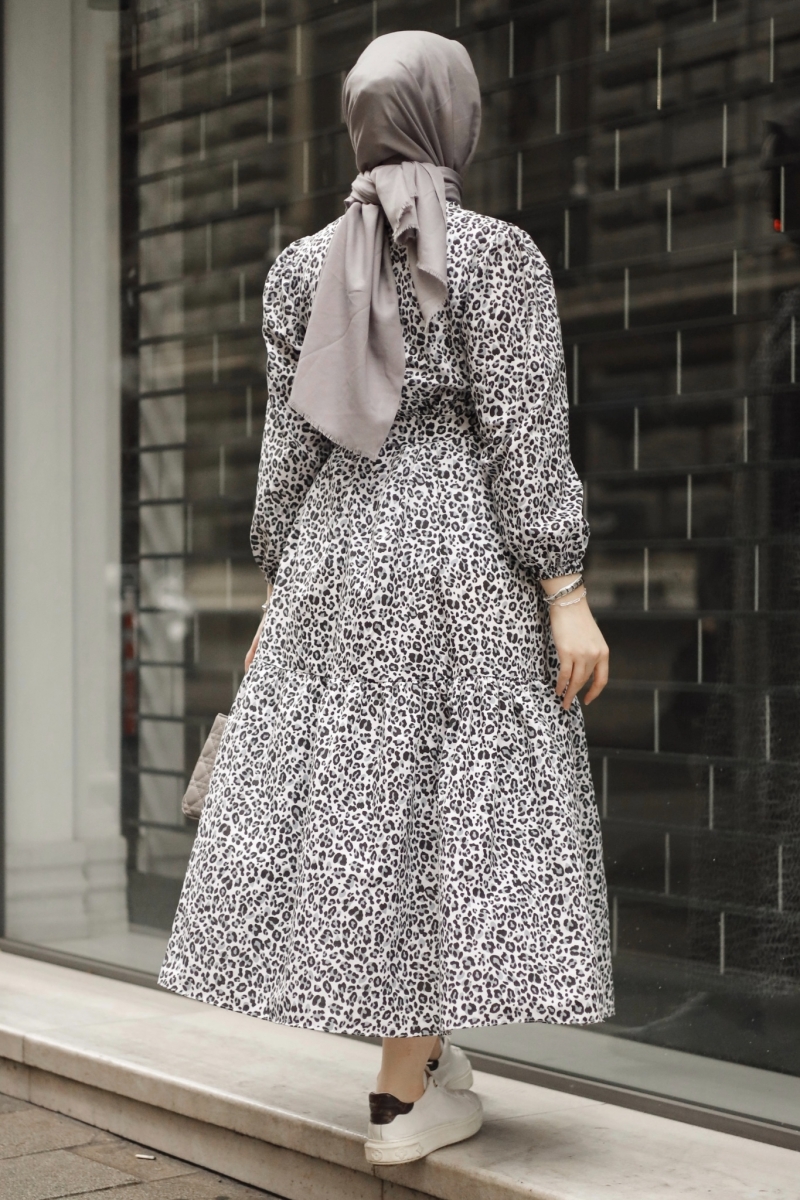 Emla Leopar Desen Siyah Elbise
