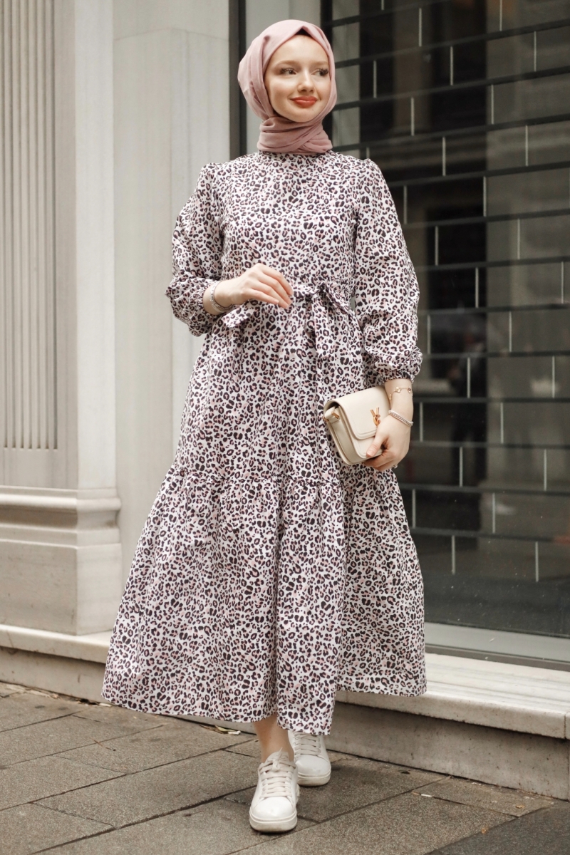 Emla Leopar Desen Pembe Elbise