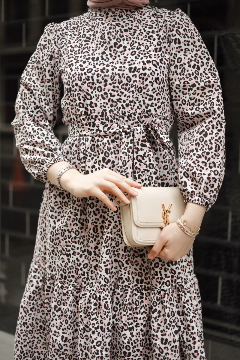 Emla Leopar Desen Pembe Elbise