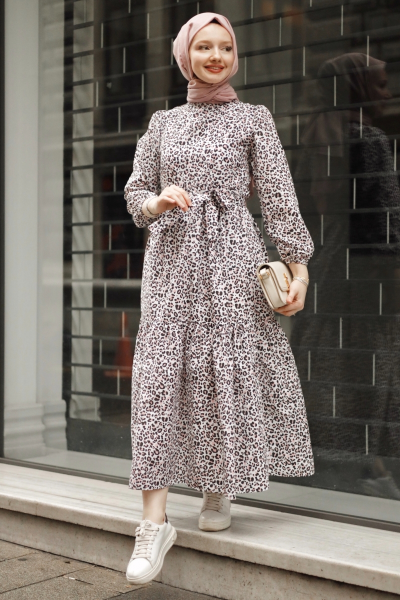 Emla Leopar Desen Pembe Elbise