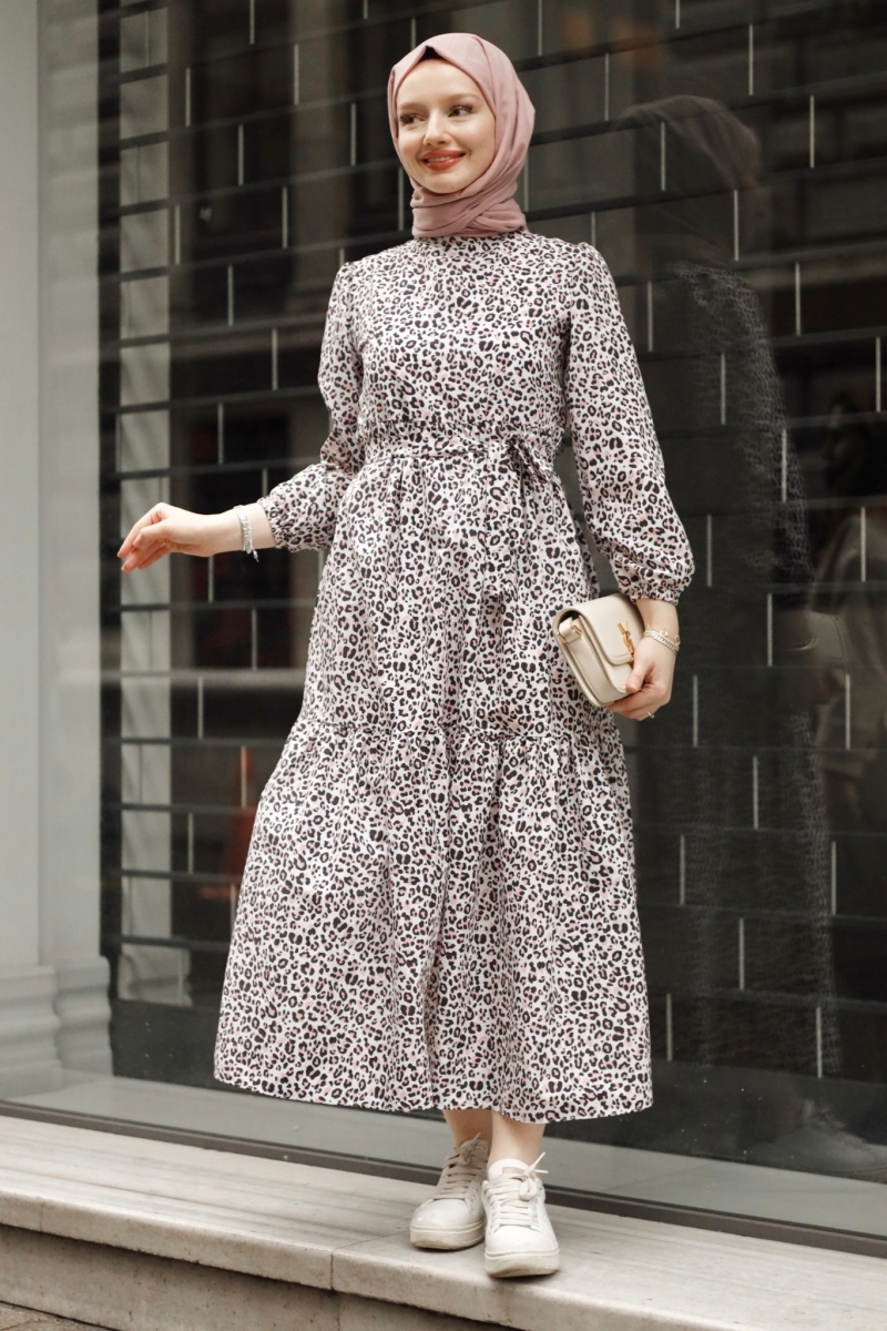 Emla Leopar Desen Pembe Elbise
