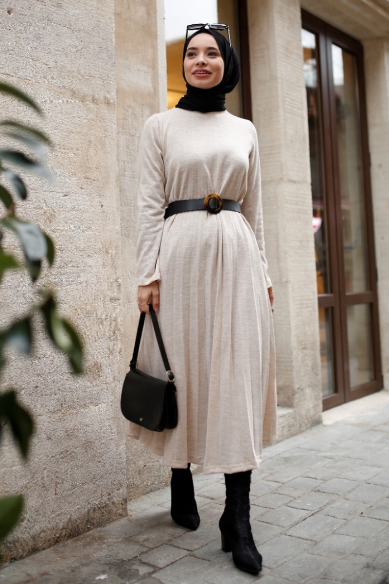 Grace Bej Triko Elbise