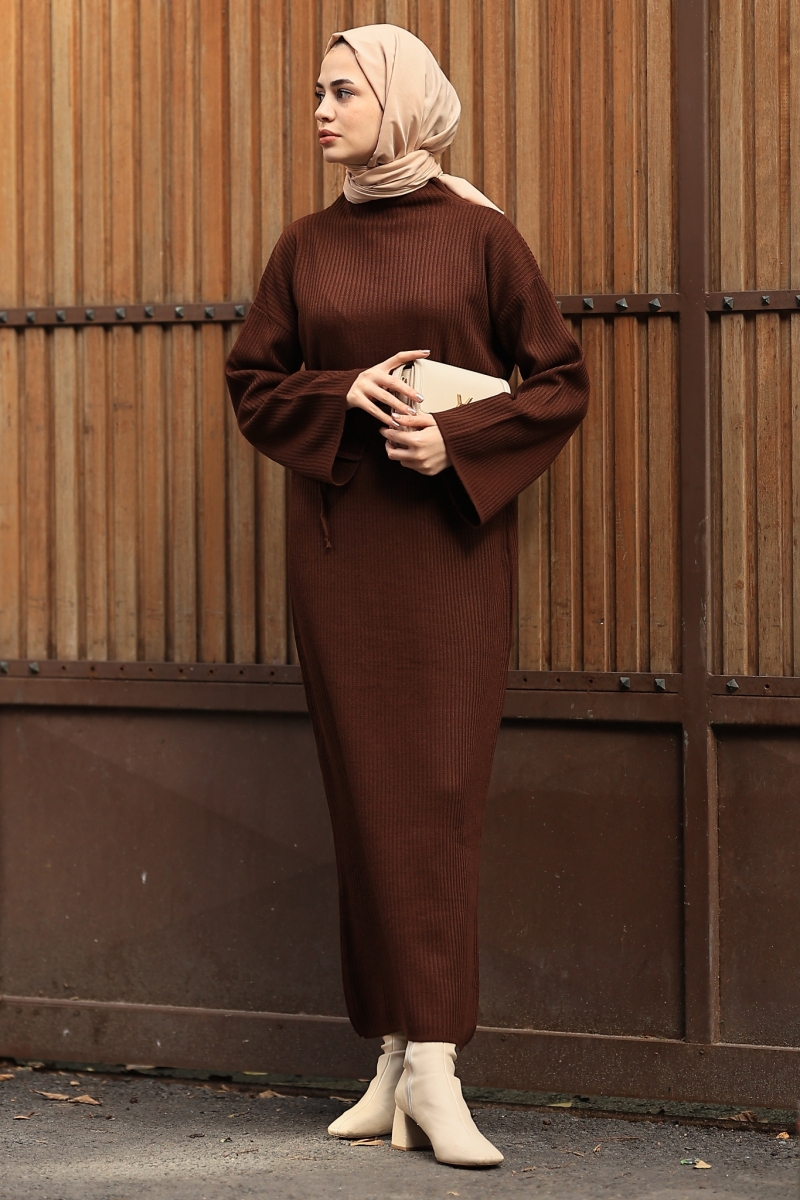 Hansy Kahverengi Triko Elbise