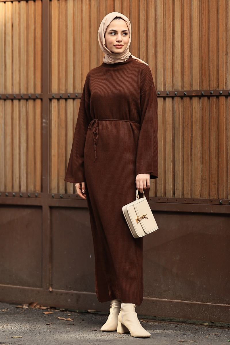 Hansy Kahverengi Triko Elbise