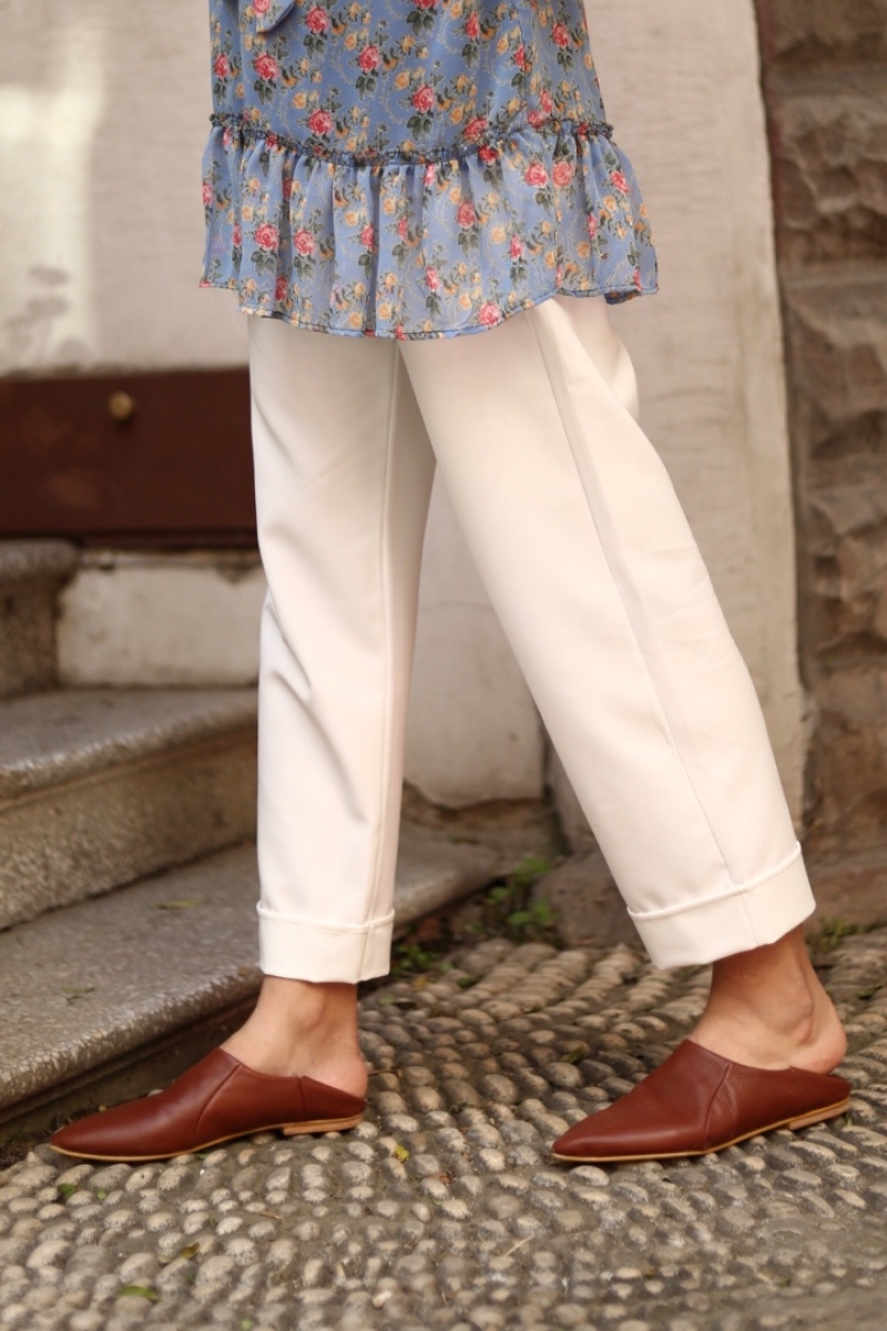 Beyaz Double Pantolon