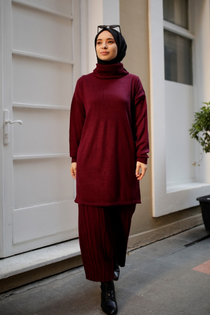 Hazel Bordo Triko Takım