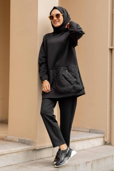 Kapitone Siyah Takım