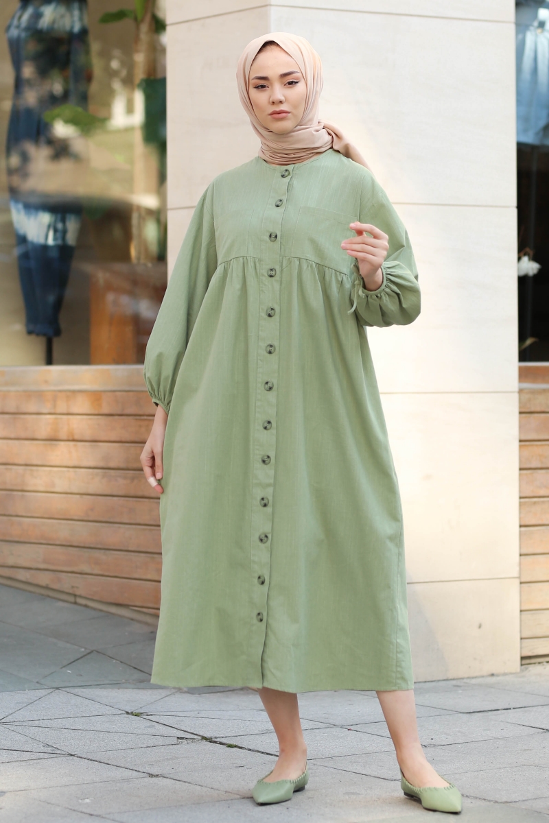 Karmona Mint Yeşili Keten Elbise