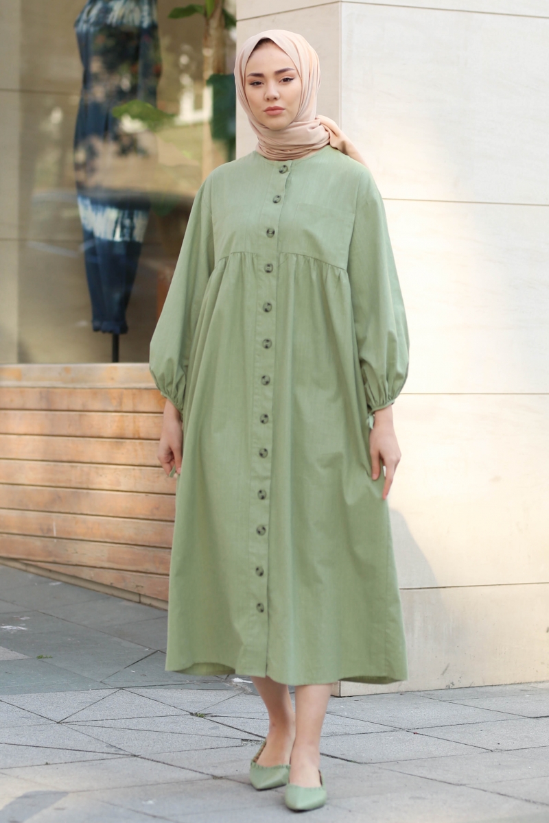 Karmona Mint Yeşili Keten Elbise