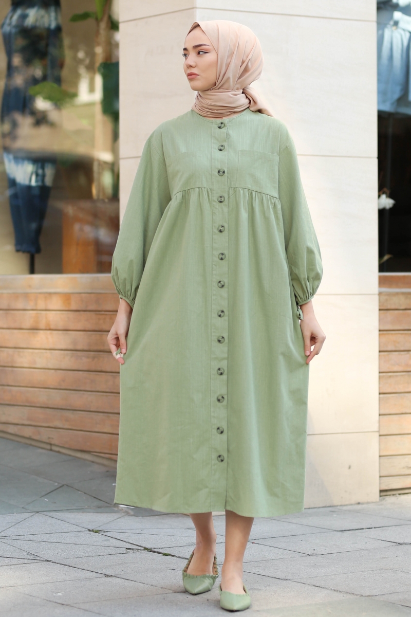 Karmona Mint Yeşili Keten Elbise
