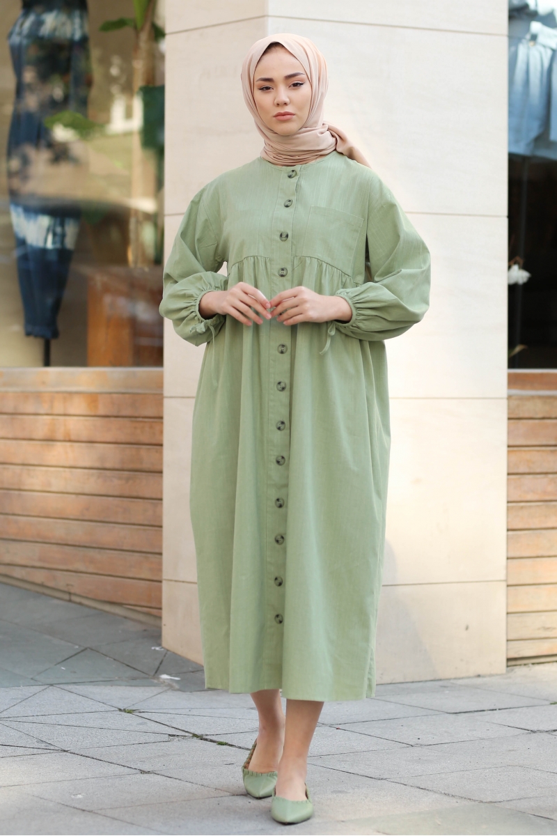 Karmona Mint Yeşili Keten Elbise