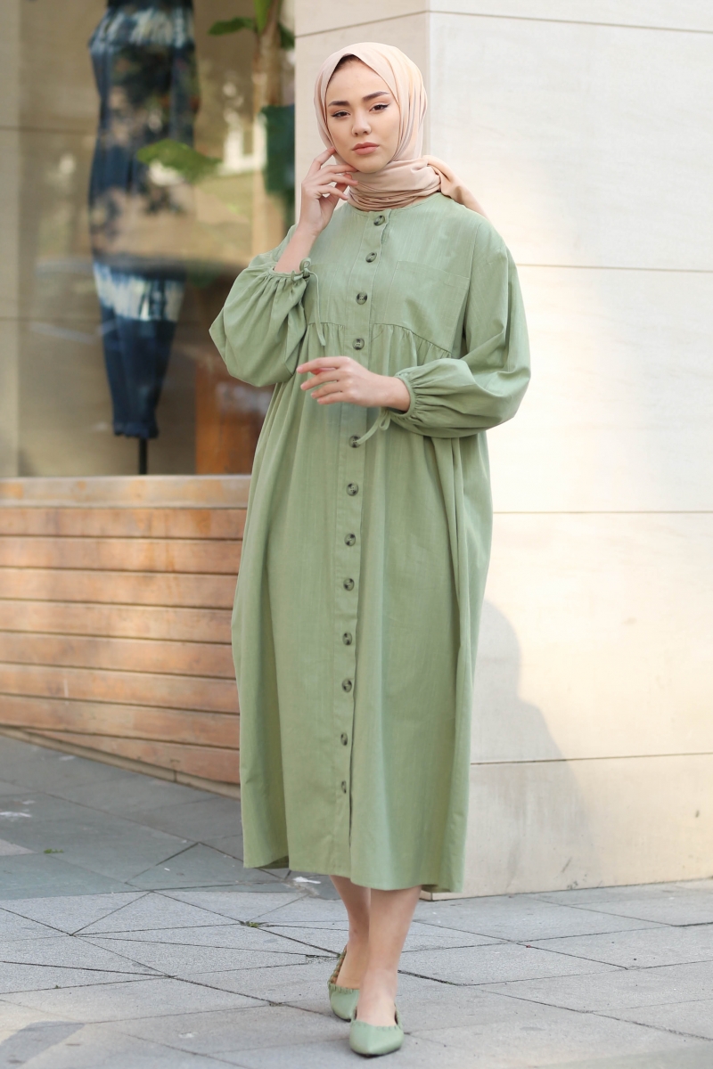 Karmona Mint Yeşili Keten Elbise