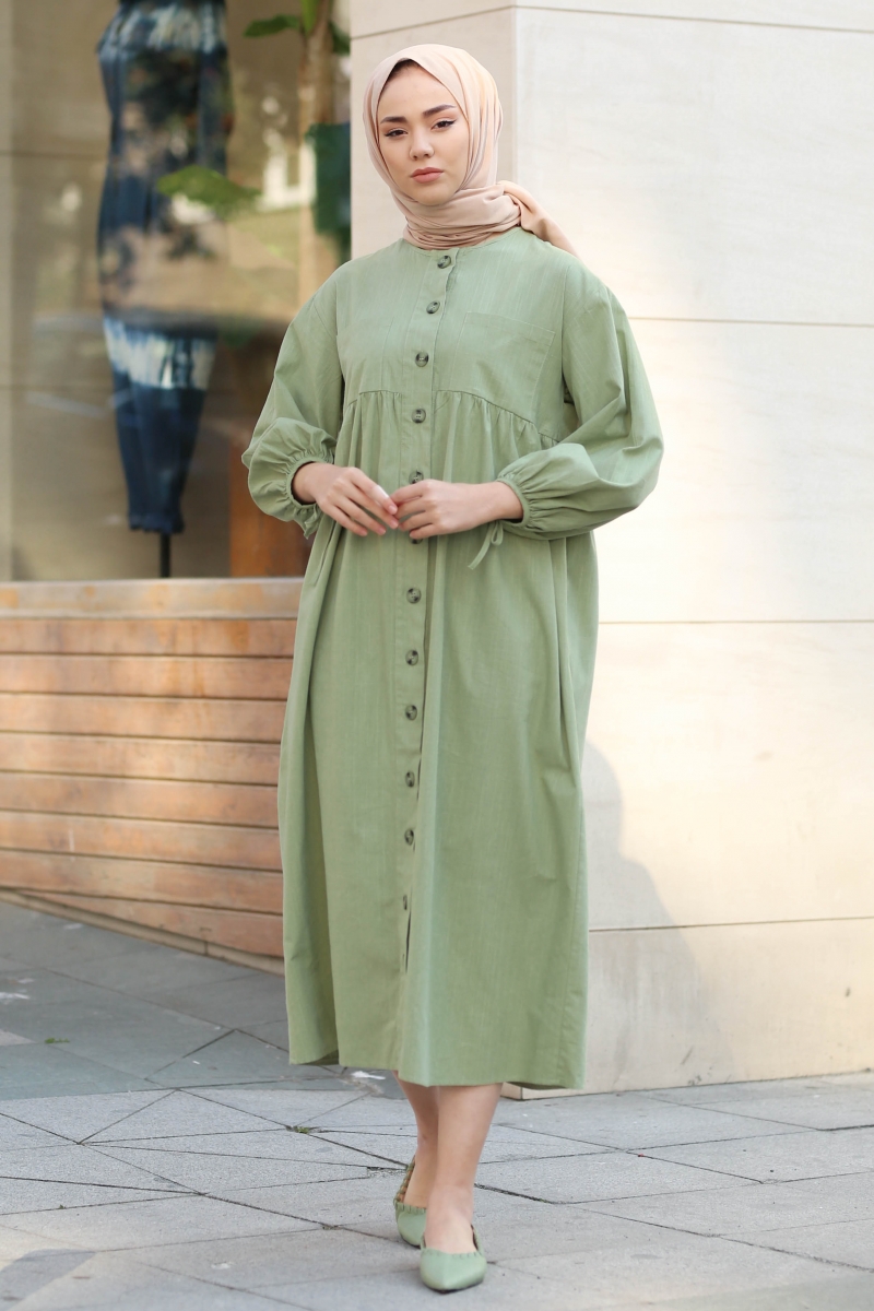 Karmona Mint Yeşili Keten Elbise