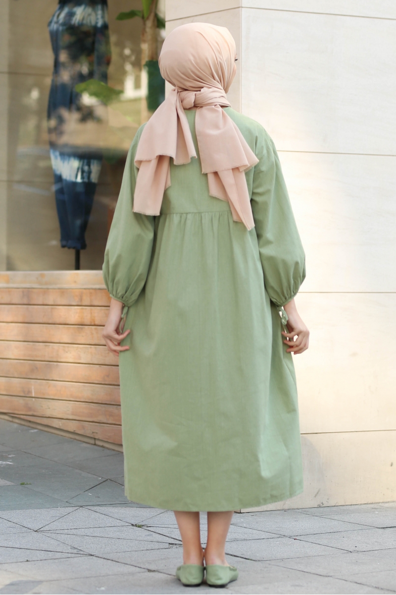 Karmona Mint Yeşili Keten Elbise