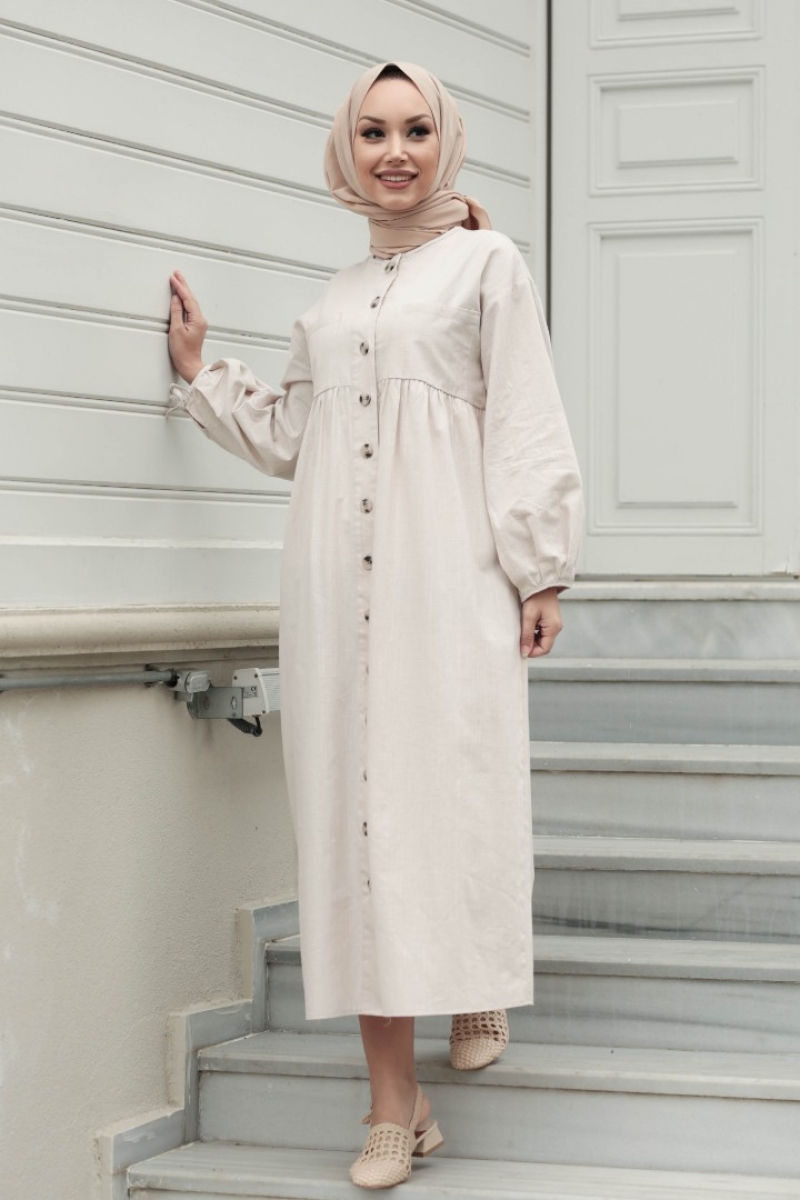 Karmona Bej Keten Elbise