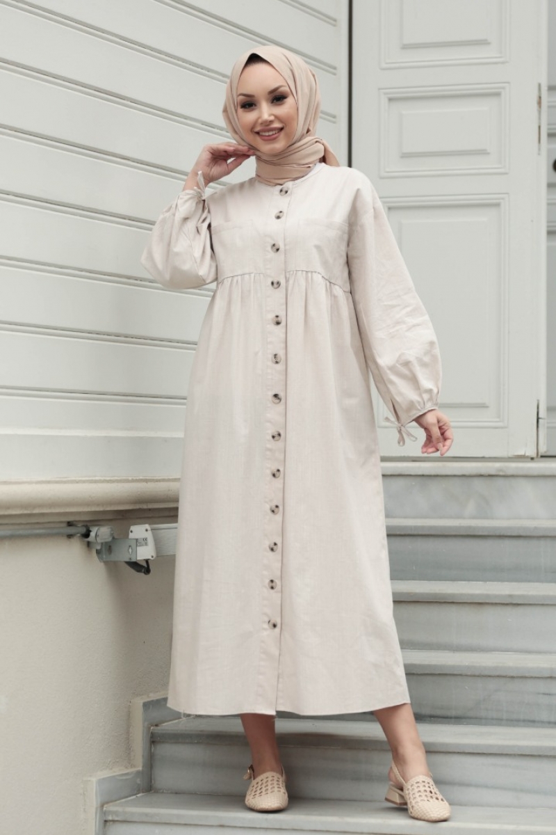 Karmona Bej Keten Elbise