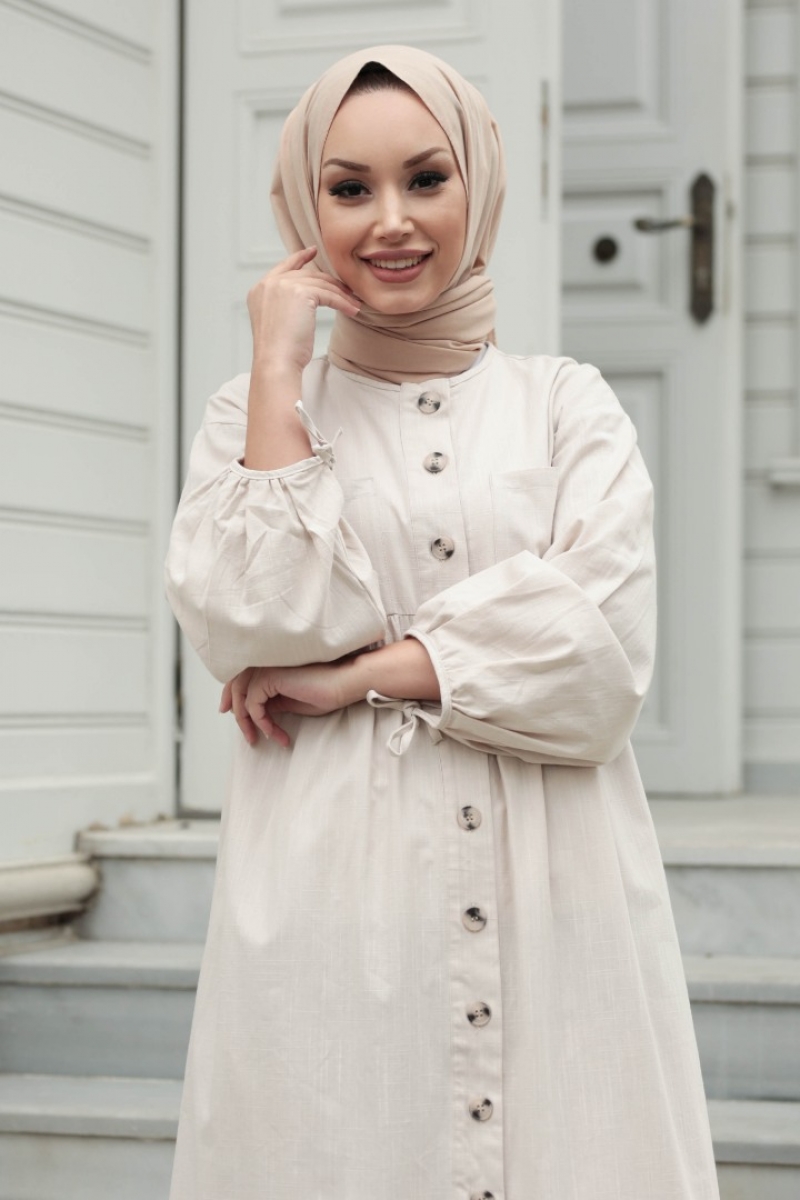 Karmona Bej Keten Elbise