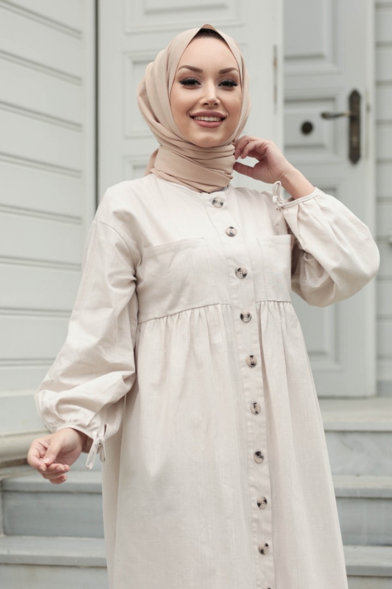 Karmona Bej Keten Elbise