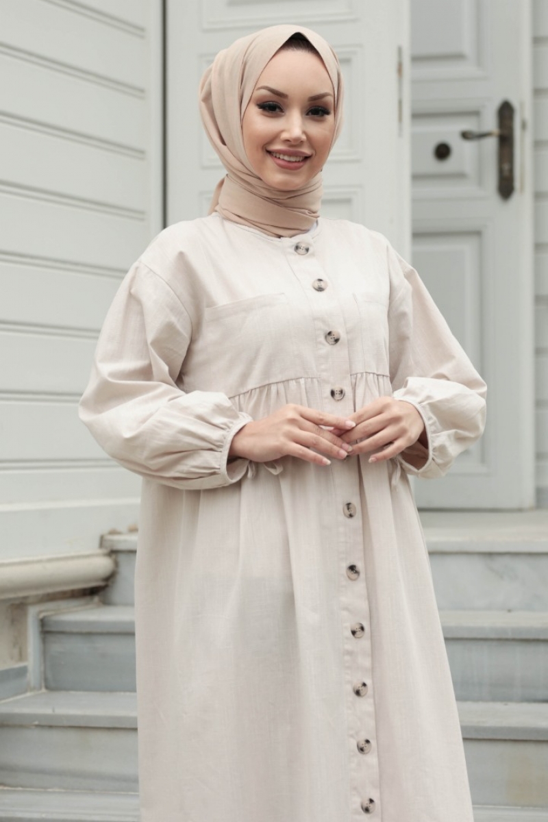 Karmona Bej Keten Elbise