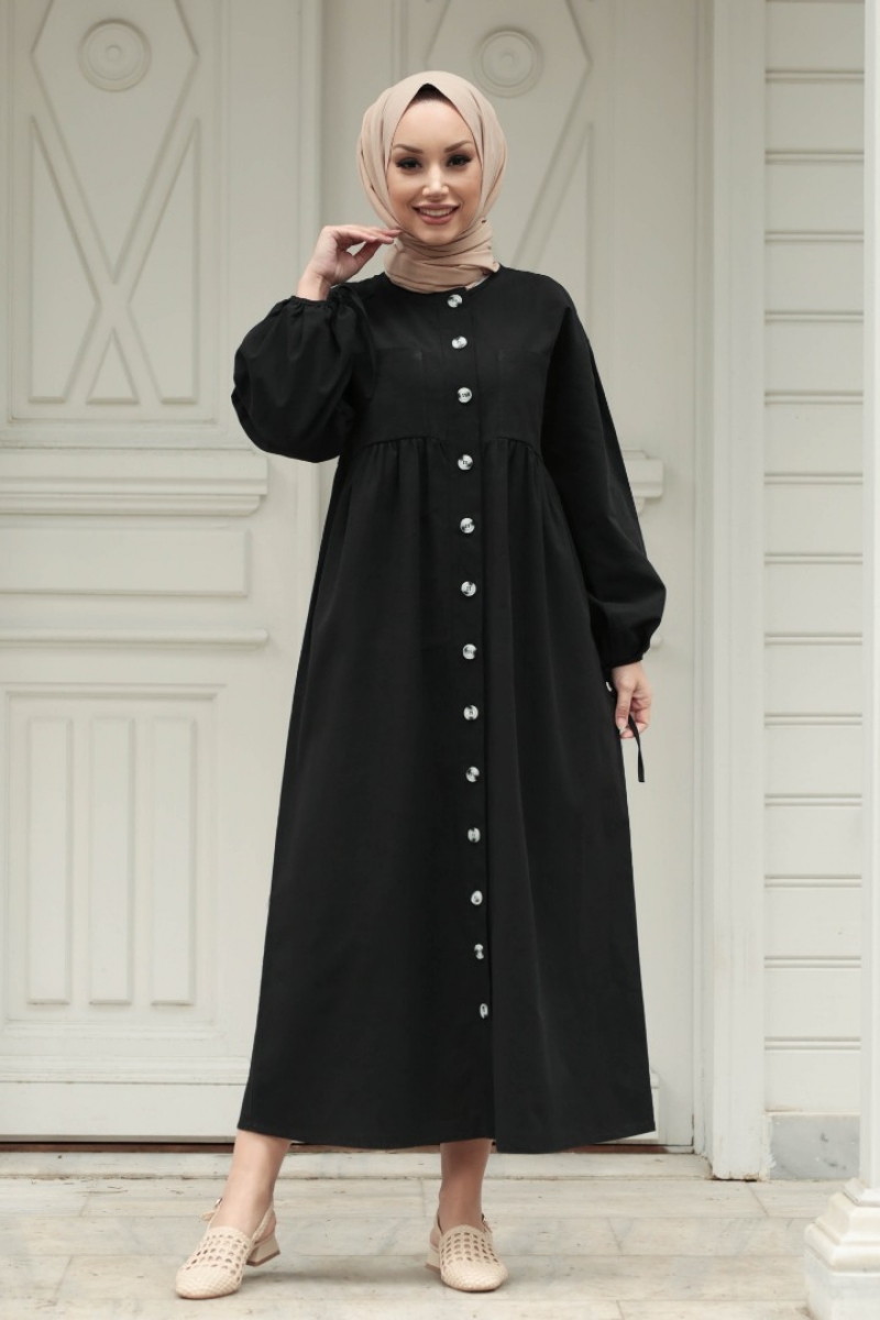 Karmona Siyah Keten Elbise