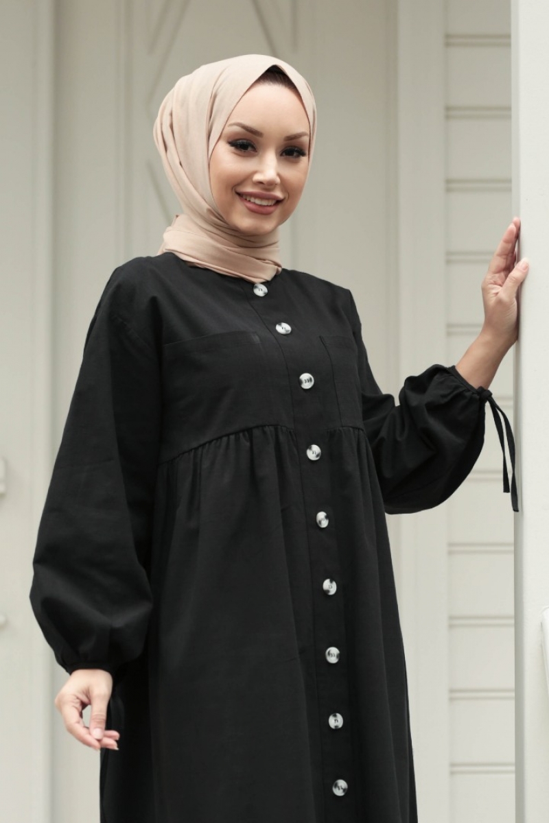 Karmona Siyah Keten Elbise