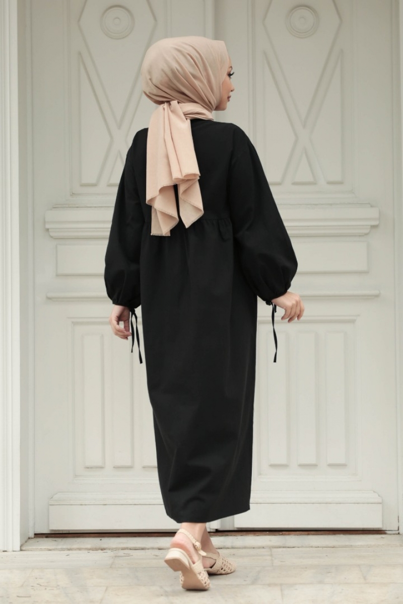 Karmona Siyah Keten Elbise