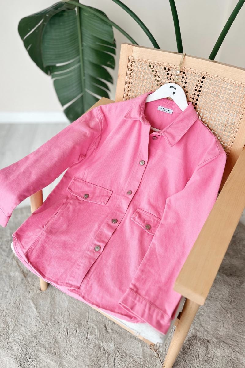 Katye Pembe Gabardin Gömlek