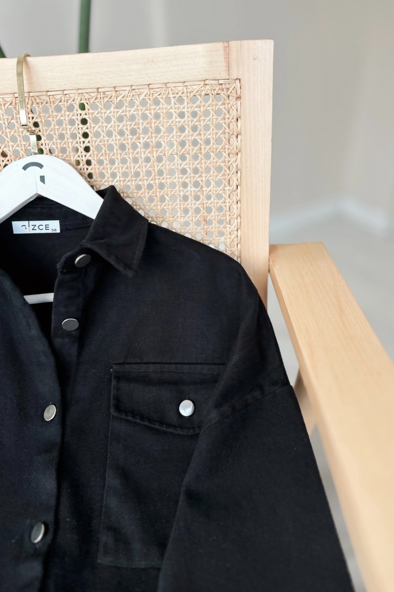 Kiera Siyah Gabardin Gömlek