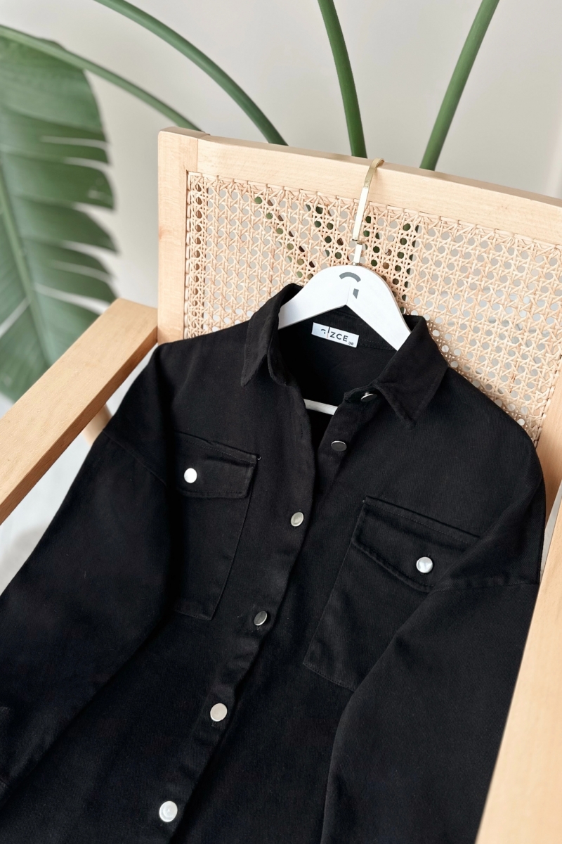 Kiera Siyah Gabardin Gömlek