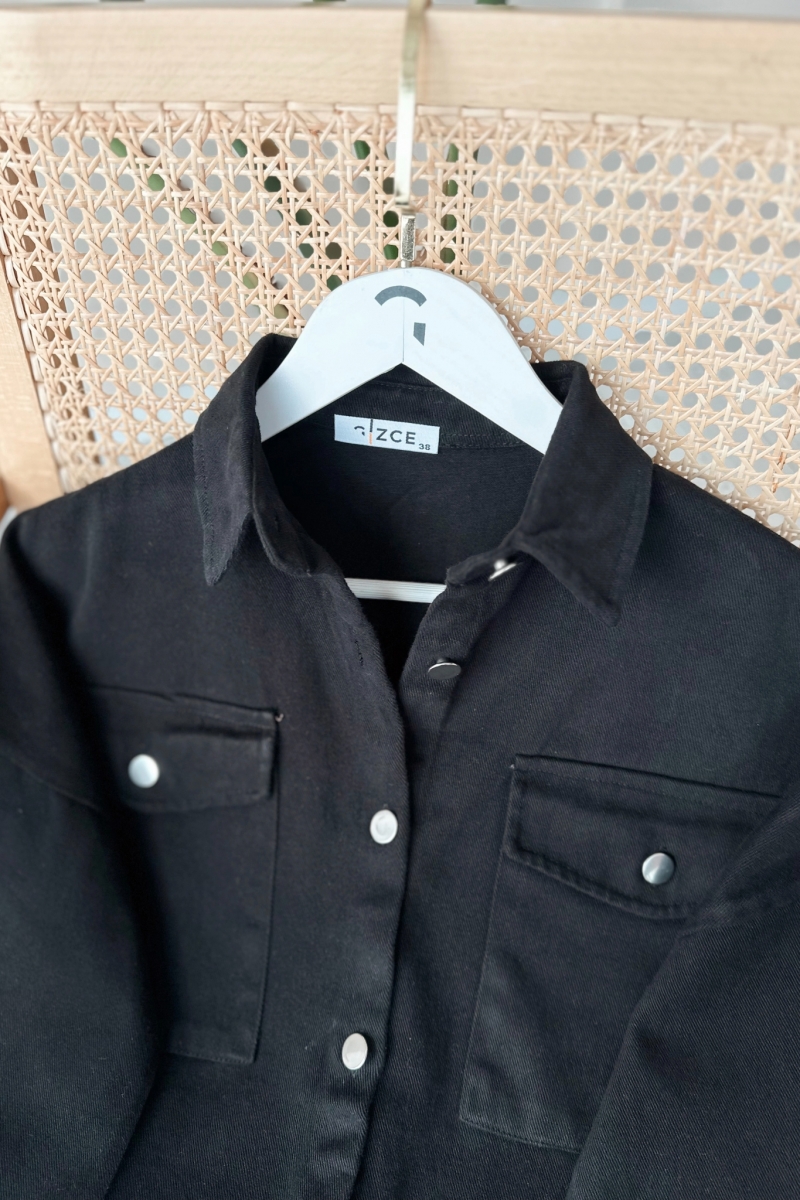 Kiera Siyah Gabardin Gömlek